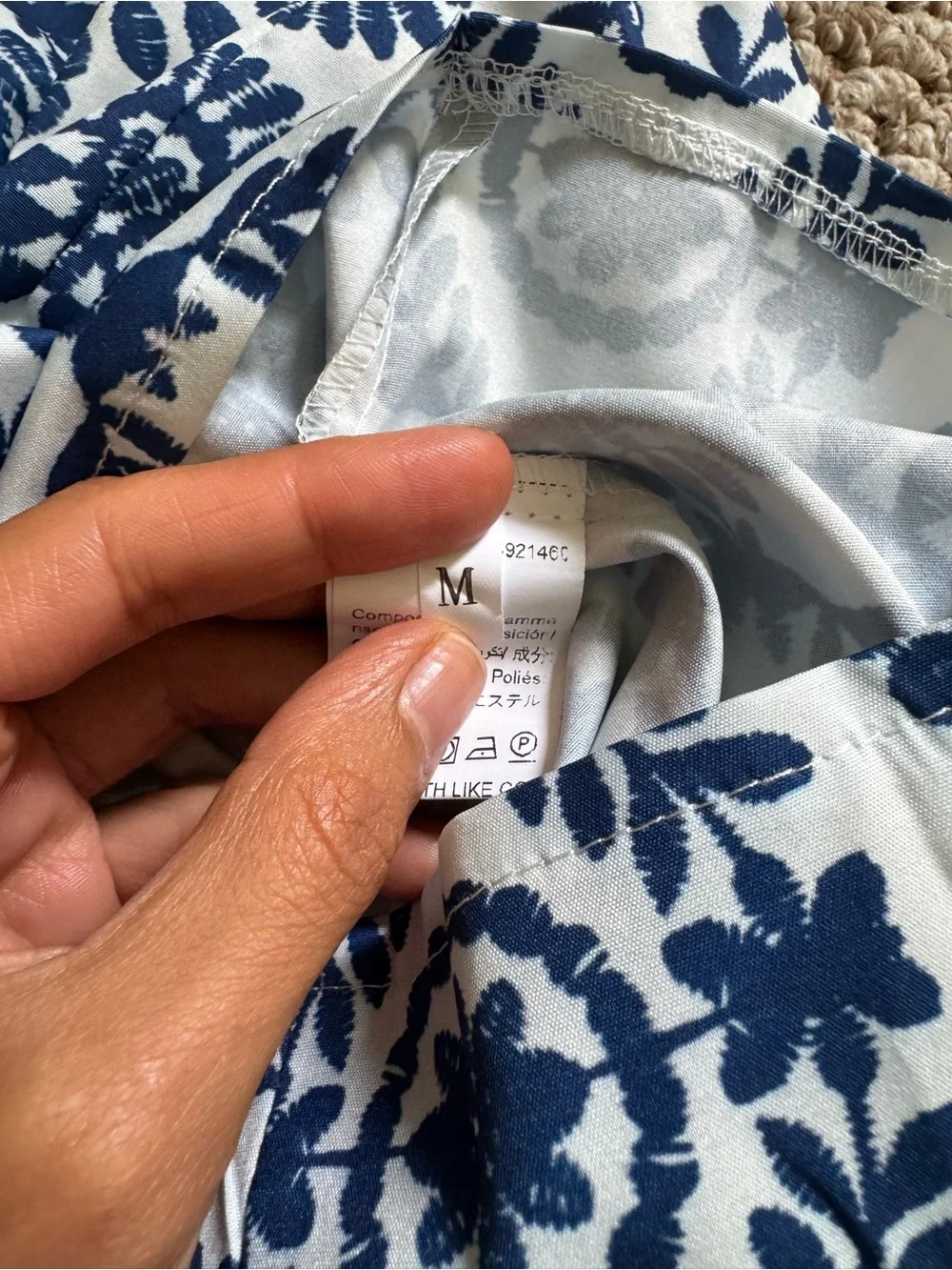 Blue & White Tile Print Wrap Mini Skirt | Side Tie Faux Wrap Skirt | Size M